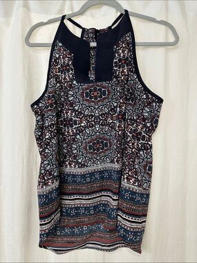 Athleta Navy, Burgundy & White Paisley Halter Tank